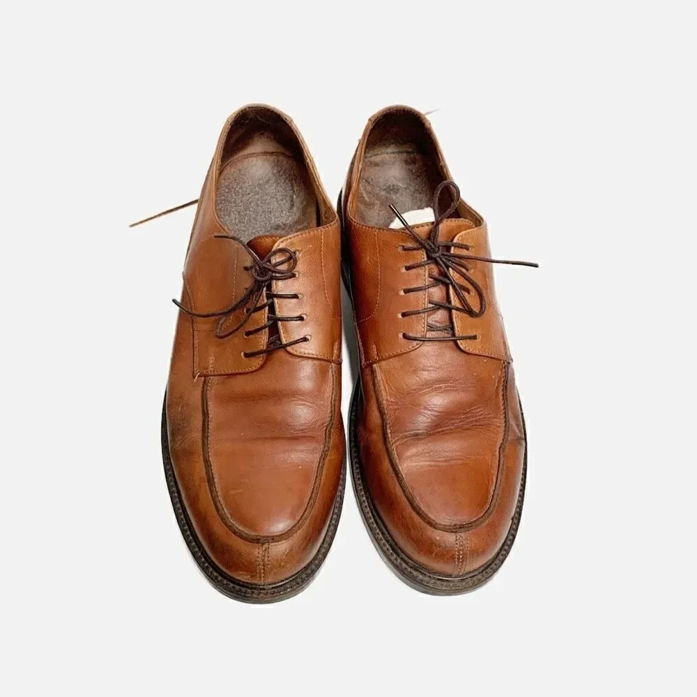Johnston & Murphy Men's Shoes Oxfords Brown Leather Apron Toe Made in Italy - 10